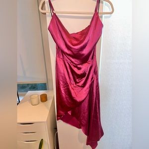 REVOLVE Jacinda Asymmetrical Satin Dress in Berry - Elliatt- Size Small